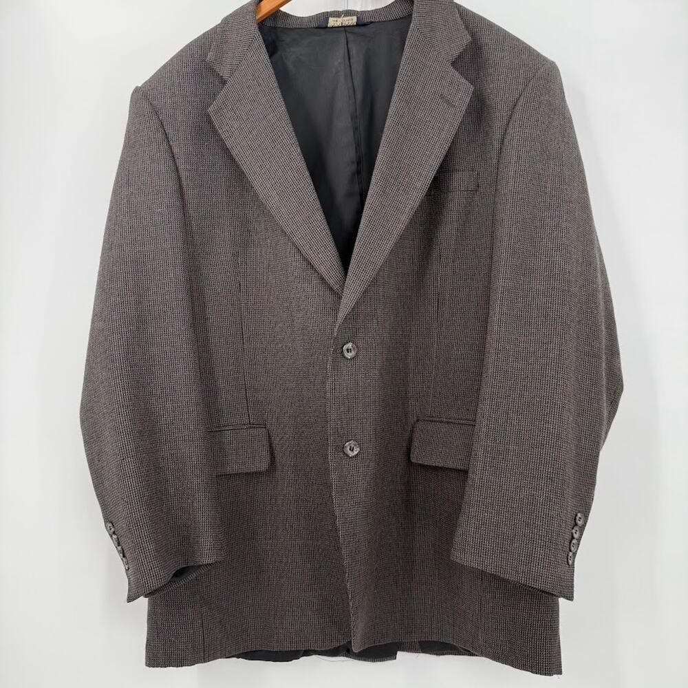 Jos A Bank Signature Brown Tan Wool & Silk Plaid Two Button Blazer Mens 43L